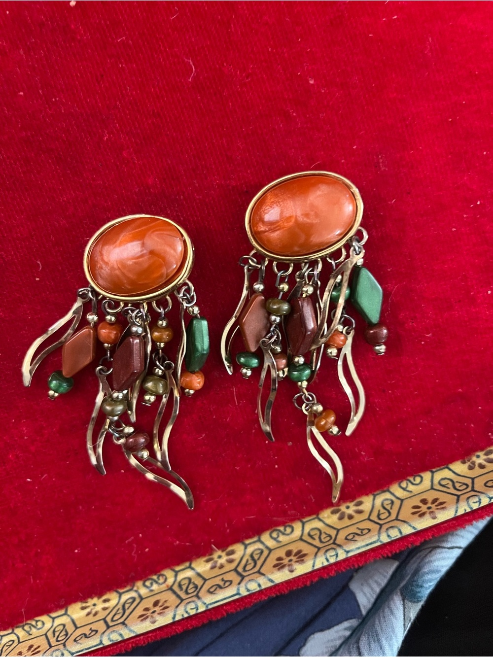 Handcrafted Orange and Green Dangle Earrings